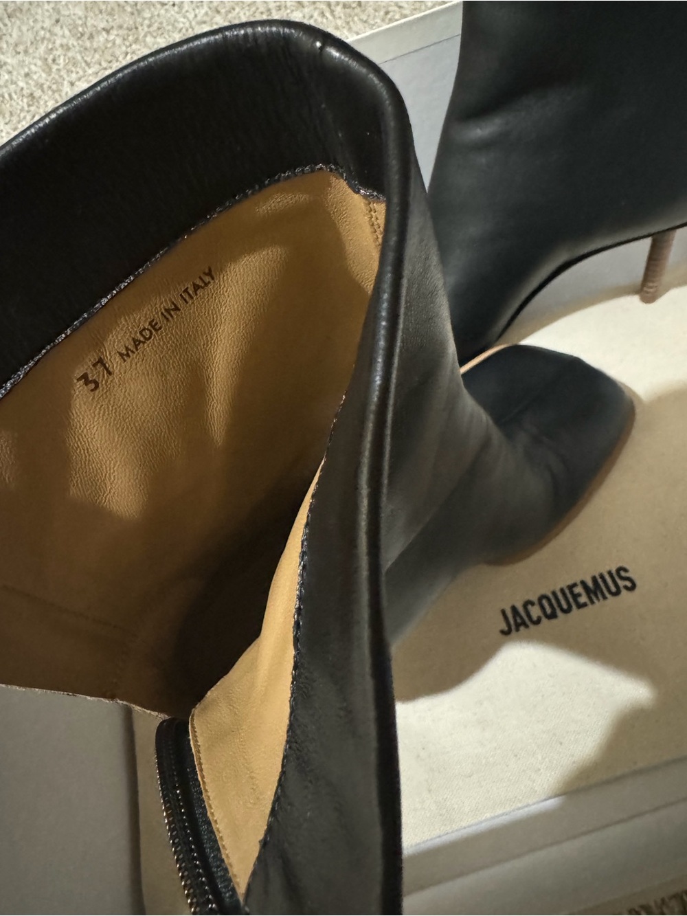 Jacquemus Black Leather miss matched design-Toe Mid-Calf Boots with Tan Sole - Picture 4 of 6